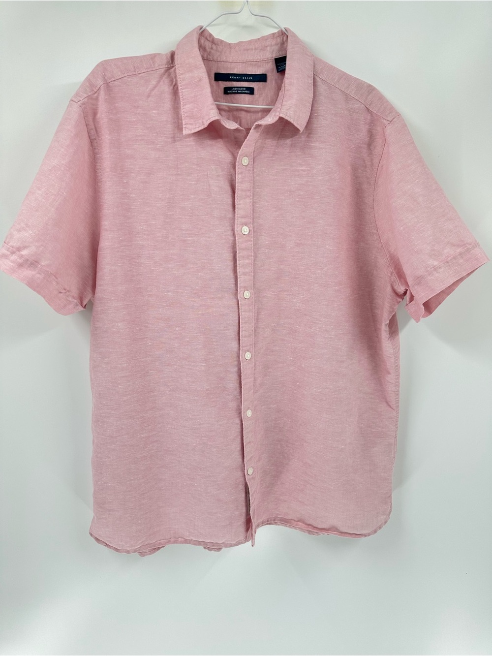 Perry Ellis Men’s Linen Blend Pink Button Down Shirt Sz XL Preppy
